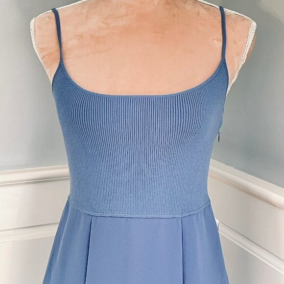 Theory Fit & Flare Tank Dress Crepe Combo Steel Blue Medium - Picture 3 of 9